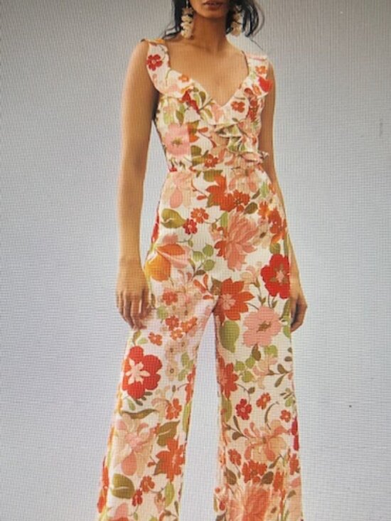 Anthropologie x Elliatt Pants - Anthropologie Elliatt Heliconia Bold Floral Flowing Ruffle Low Back Jumpsuit NWT